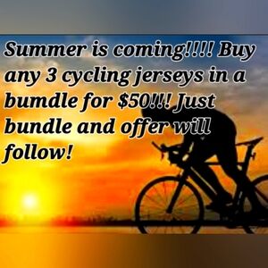 Summer cycling sale!!! Any 3 cycling jerseys in my closet for 50 dollars!!